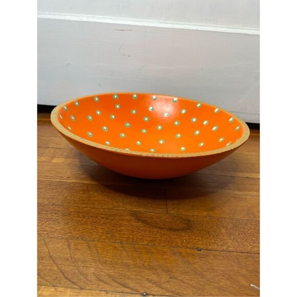 Wooden Orange Hand Painted Decorative 11.5" Bowl - Painted in Africa - Picture 2 of 5